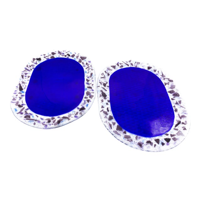 Large Oval Cobalt Blue Hand Made Art Glass Trays - a Pair For Sale