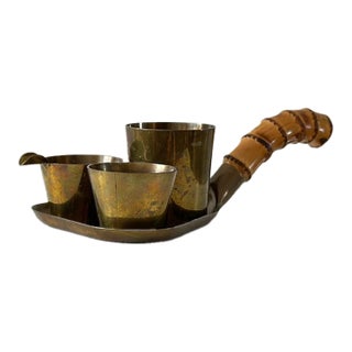 1960s Schaefer Handarbeit Copper With Bamboo Tray, Copper Cups and Ashtray For Sale