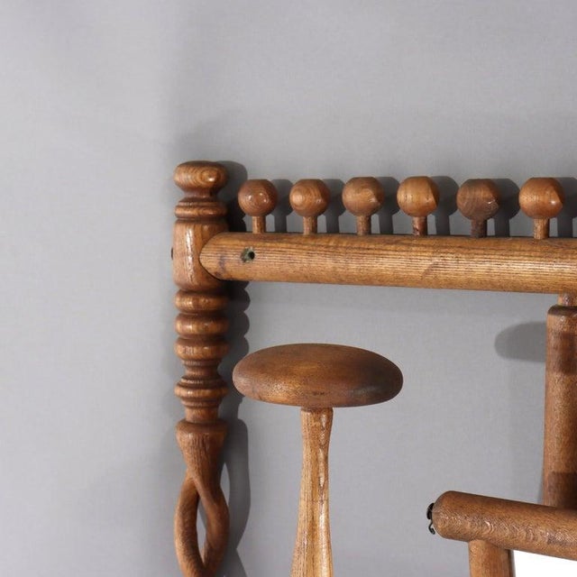 Wood Antique Oak Stick & Ball Hat Rack With Mirror C1920 For Sale - Image 7 of 9