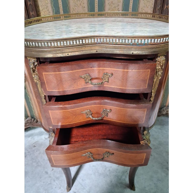 19th Century Louis XV Half Moon Commode in Marquetry and Gilt Bronze For Sale - Image 3 of 9