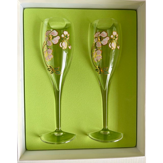 Vintage Perrier-Jouët Hand Painted Champagne Flutes- Set of 2 flutes in one Box Belle Epoque" Art Nouveau anemone flower...