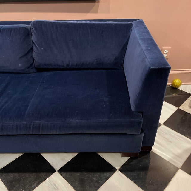 Baker Furniture Blue Velvet Sofa With Chaise Chairish