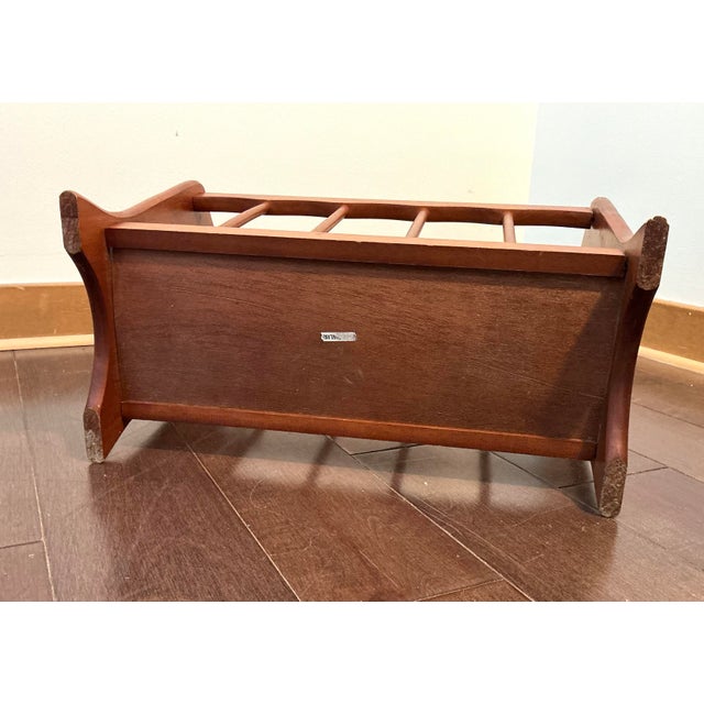 Brown Vintage Wooden Magazine Rack With Carry Handle MCM For Sale - Image 8 of 9