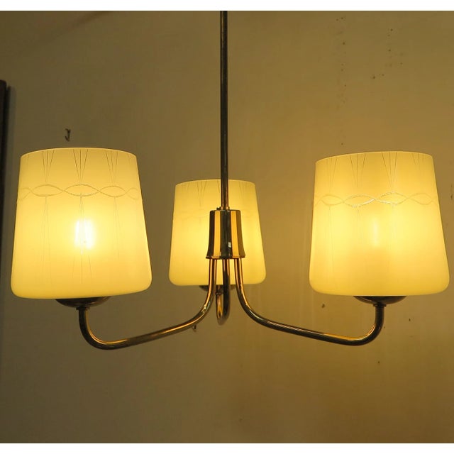 Austrian Mid Century Brass Opaline Glass Chandelier For Sale - Image 10 of 11