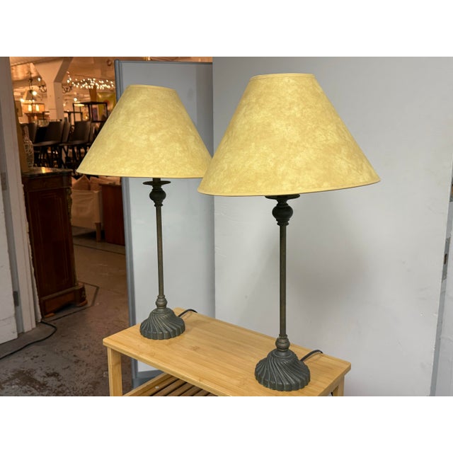 Traditional Traditional Patinated Fluted Base Table Lamps, Pair For Sale - Image 3 of 12