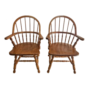Pair of Mid-Century Windsor Style Oak Captain Chairs