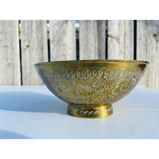 Metal Vintage Asian Brass Decorative Bowl For Sale - Image 7 of 7