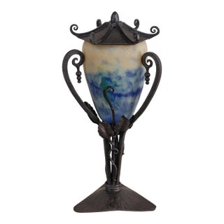 French Art Deco Pagoda Lamp by E. Gauthier & Daum - Wrought Iron 1925 France For Sale