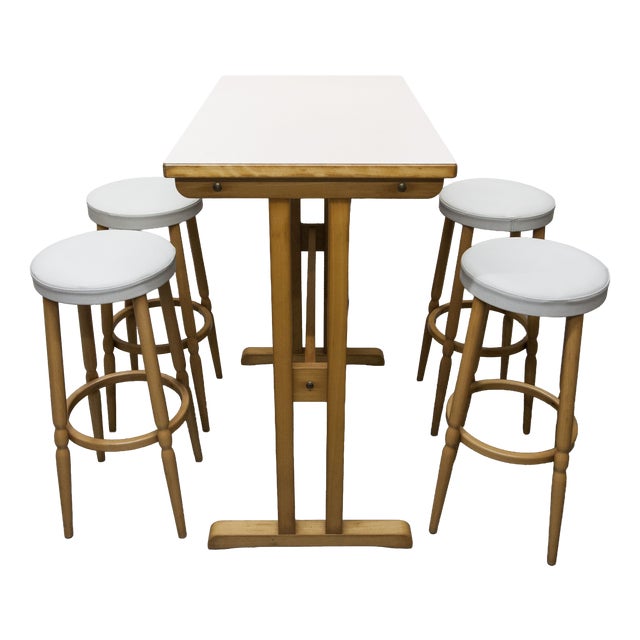Dining Table and High Stools from Baumann, 1990, Set of 5 For Sale