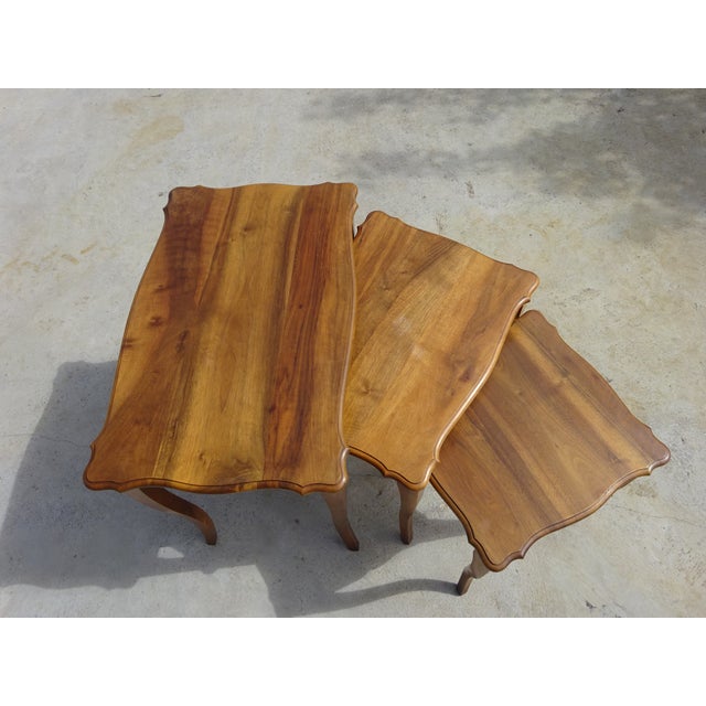 Louis XV Walnut Nesting Tables, 1970s, Set of 3 For Sale - Image 8 of 18