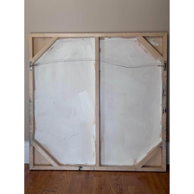 2010s Joan Jardine Original Abstract Oil Painting - 30" X 30" Textural Blue & Blush Contemporary Statement Canvas For Sale - Image 5 of 5