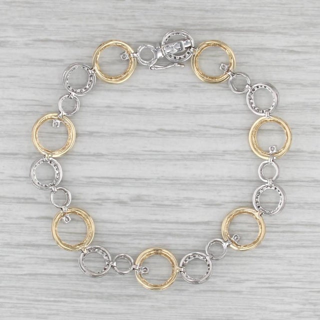 2010s 1.03ctw Diamond Circles Bracelet 14k White Yellow Gold 7" For Sale - Image 5 of 6