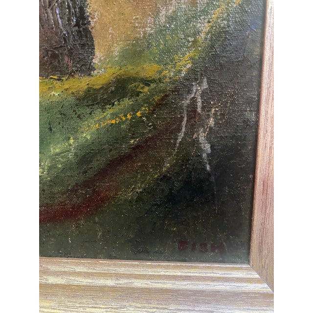 Wood Antique Oil on Canvas Portrait Painting of a Woman Reading a Book, Circa 1920, Signed Fish For Sale - Image 7 of 9