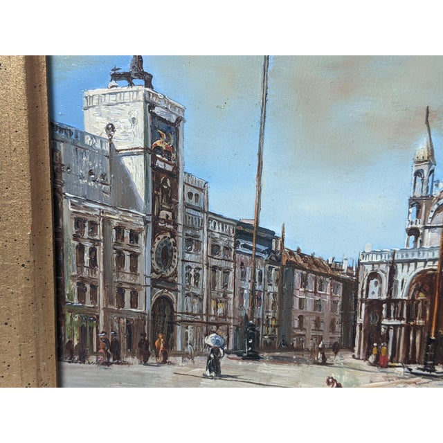 Framed Venetian Piazza San Marco Original Oil Painting Signed Rergito, Mid-20th Century For Sale In New York - Image 6 of 14