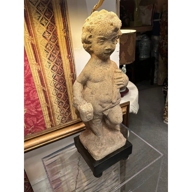 Gray Antique Cement Putti Table Lamps With Custom Wood Bases- A Pair For Sale - Image 8 of 9