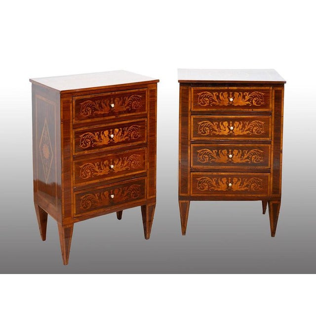 Antique Lombard Louis XVI Nightstands in Polychrome Wood, 19th Century, Set of 2 For Sale - Image 5 of 5