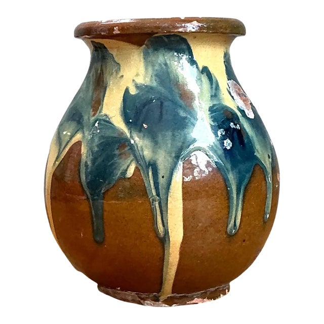 Vintage Drip Glaze Ceramic Vase For Sale