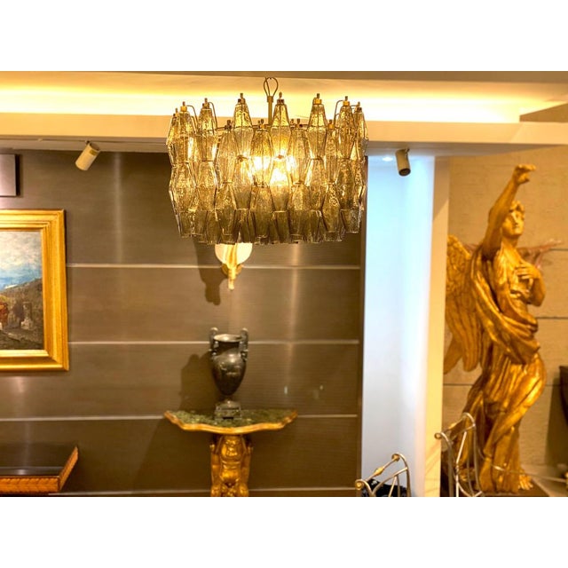 Modern Grey Smoke Poliedri Murano Glass Chandelier, 1990 For Sale - Image 9 of 12