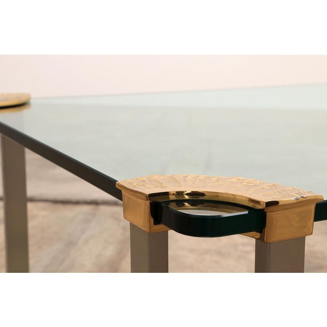 Metal Hollywood Regency Golden Coffee Table with Glass, 1970, Set of 2 For Sale - Image 7 of 14