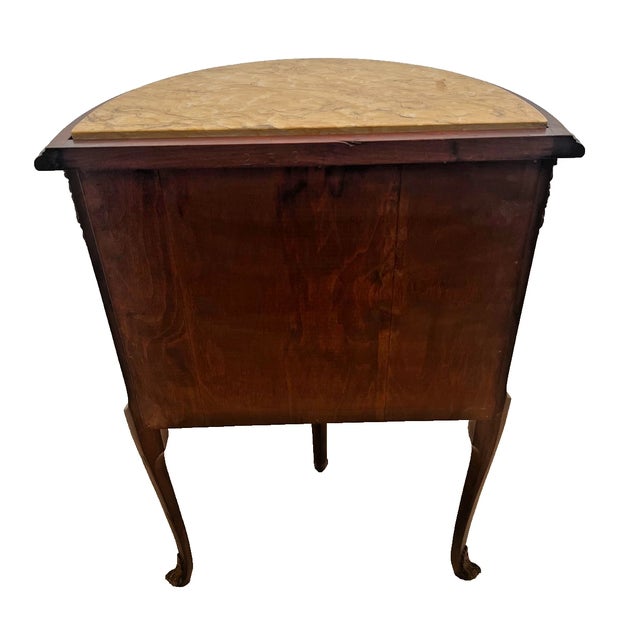 1930s French Louis Revival Demilune Cabinet With Shelf, Marble Top, Floral Marquetry For Sale In Palm Springs - Image 6 of 12