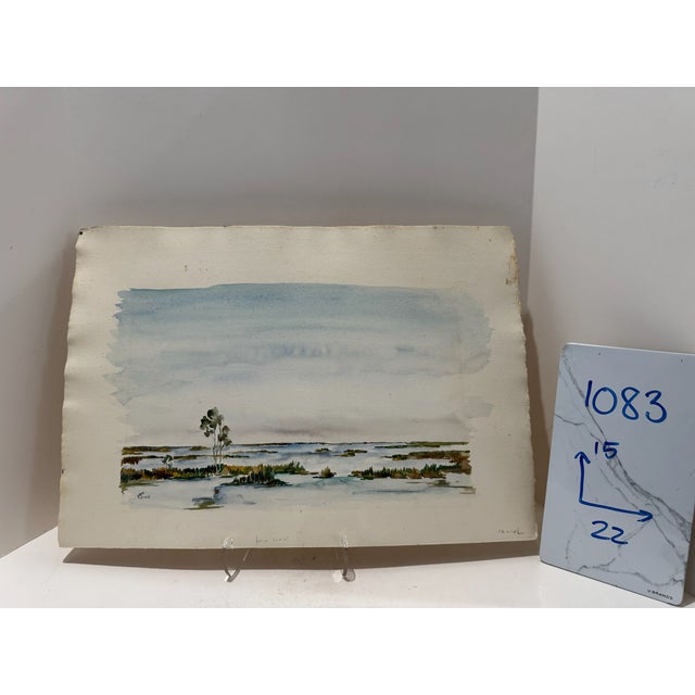 Baby Blue Henry Emil Salloch Original Watercolor on Paper Winter Marsh Lanscape, 1948. For Sale - Image 8 of 8