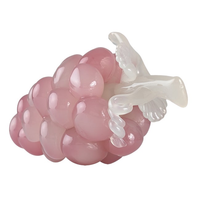 Mid-Century Murano Glass Grape Bunch Sculpture in Pink and Translucent White, 1950s For Sale
