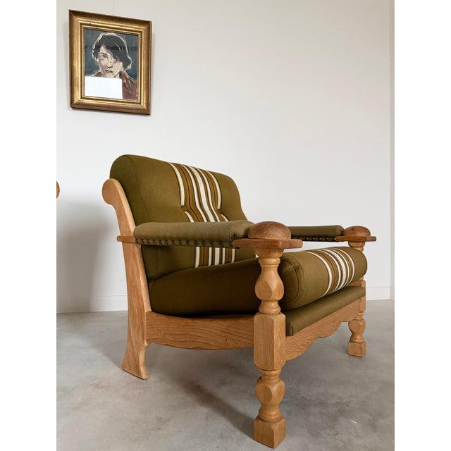Henning Kjærnulf Danish Oak Lounge Chairs Original Wool Upholstery For Sale - Image 13 of 18