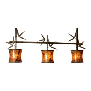 Maitland Smith Three-Light Iron Bamboo Motif Pendant For Sale