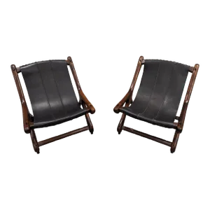 Don Shoemaker Sloucher Rosewood & Leather Sling Chairs for Señal, s.a., 1960s - Set of 2