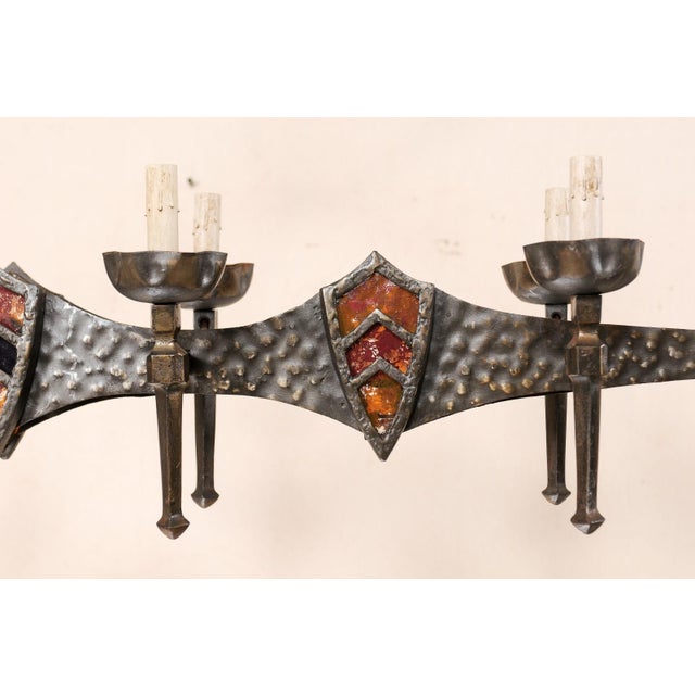 Metal Mid 20th Century French Hammered-Metal Oblong Chandelier For Sale - Image 7 of 9