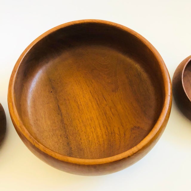 Teak Salad Bowl Set - 1 Large, 4 Small For Sale - Image 9 of 10