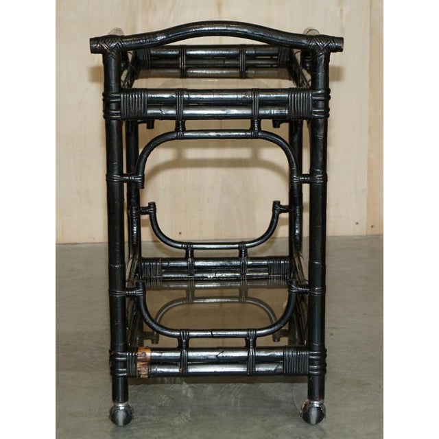 Mid-Century Chinese Modern Ebonised Serving Trolley with Bamboo Frame For Sale - Image 13 of 18
