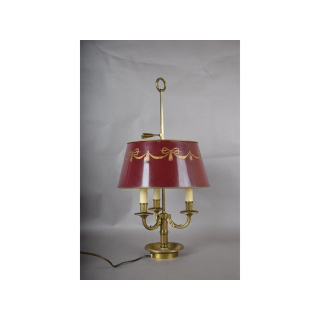 Vintage French Brass Bouillotte Table Lamp with Red Shade, 1960s For Sale - Image 12 of 16