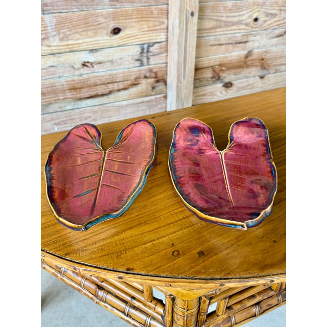 Pair of Contemporary Studio Pottery Leaf Form Trays Signed 2017 For Sale - Image 9 of 12