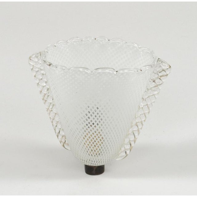 Mid-Century Modern Mid-Century Wall Sconce in Brass and Reticello Glass by Venini, Italy, 1950s For Sale - Image 3 of 9