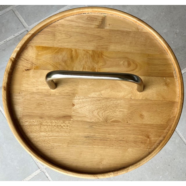 Industrial Modern Artisan Handcrafted Natural Rubberwood & Steel Occasional Table For Sale - Image 9 of 12