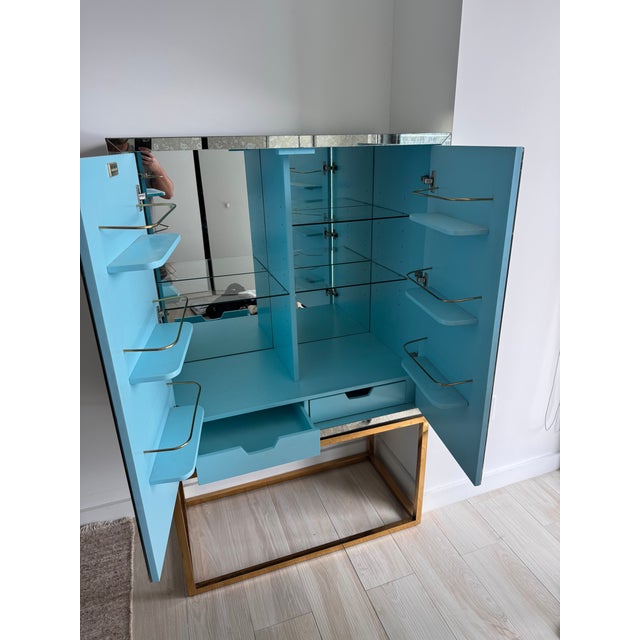 2010s Jonathan Adler Delphine Bar Cabinet in Antiqued Mirror & Brass For Sale - Image 5 of 12