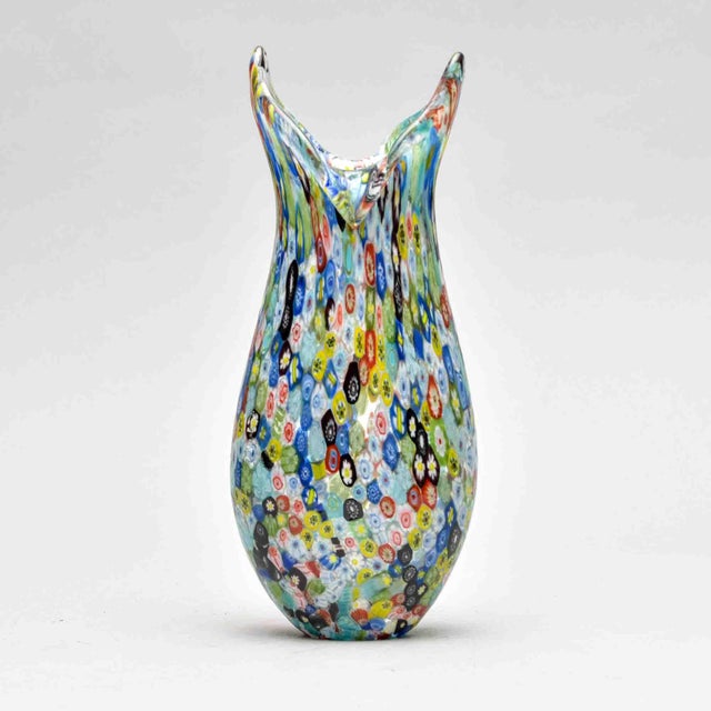 Murano Murano Millefiori Glass Vase With Dual-Point Crown Rim For Sale - Image 4 of 11