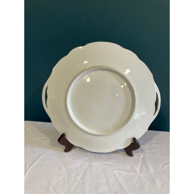 Antique Hand-Painted Bavarian Floral Cake Plate With Gold Trim Handles For Sale - Image 11 of 11