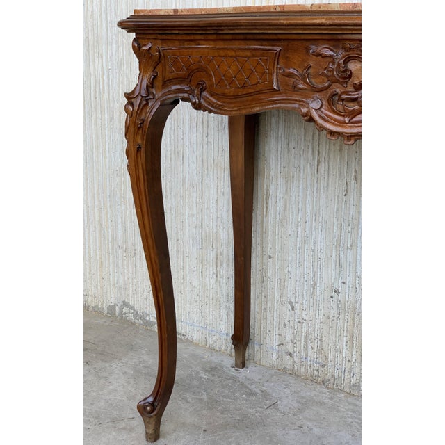 Brown 20th French Century Marble Top Walnut Console Table With Drawer For Sale - Image 8 of 13