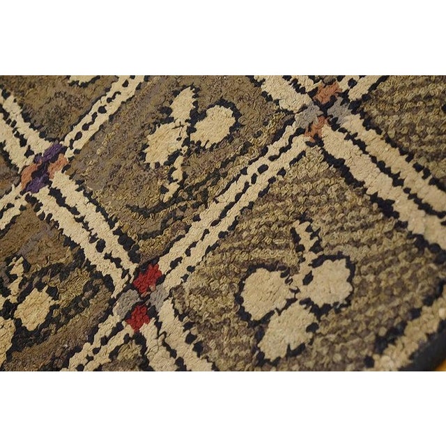 Textile 1900s Small Brown Earth Tone Geometric Folk Art Antique American Hooked Rug For Sale - Image 7 of 7