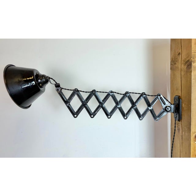Industrial Black Enamel Scissor Wall Lamp, 1950s For Sale - Image 6 of 18