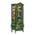French Style Green Display Cabinet With Gold Leaf Details For Sale
