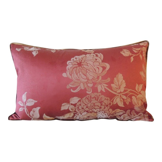 Red Silk Floral Decorative Lumbar Pillow From Portugal For Sale
