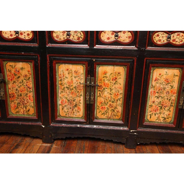Chinese Antique Chinese Black Painted Gansu Sideboard With Hand-Painted Floral Motifs For Sale - Image 3 of 11