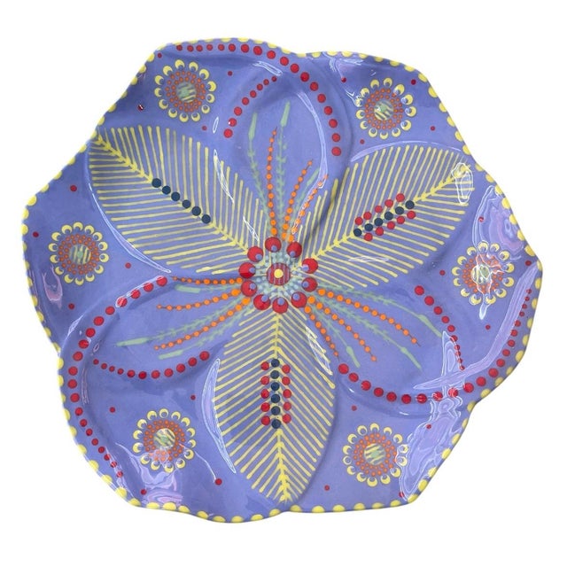 South African Handmade & Hand-Painted Ceramic Serving Plate - Set of 4 For Sale - Image 4 of 12