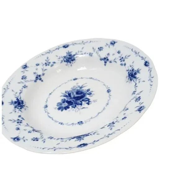 1940s Hoya China 9" Soup Plate Blue Flowers Japan Porcelain Floral Replacement For Sale - Image 9 of 13