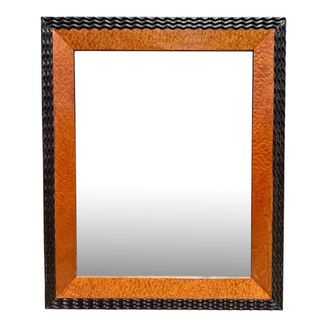 Paul Ferrante Italian Burl Walnut & Ebony Beveled Mirror - Trinity For Sale