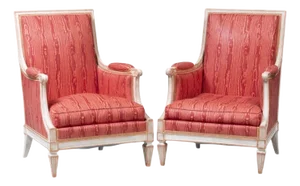 Louis XVI Style, Painted Wood, Pink Fabric, Bergere Chairs, France, 1960s - Set of 2