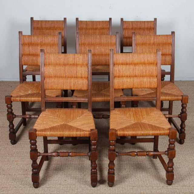 Vintage Wood Straw-Seated Chairs, 1940, Set of 8 For Sale - Image 3 of 15